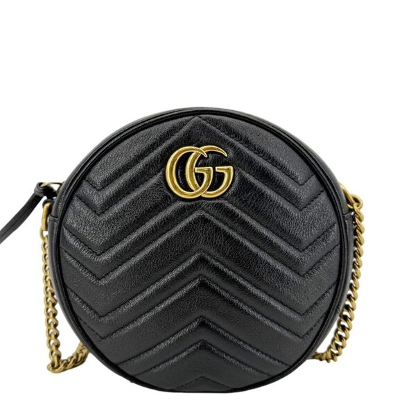 Gucci  GG Marmont Mini Round Leather Crossbody Bag Black 550154 - Picture 3 of 14